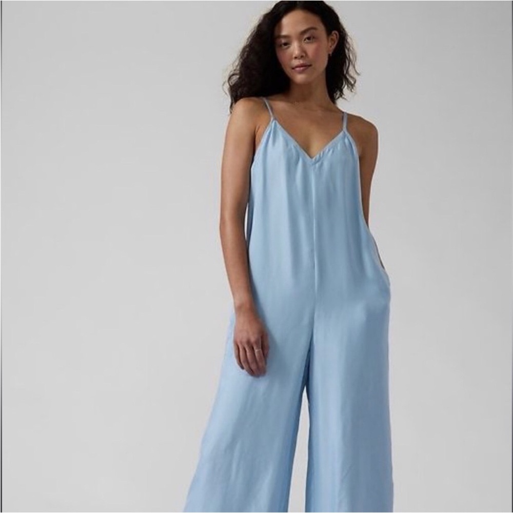 Athleta Nighttime Bliss Sleep Wide Leg. V-Neck Romper Blue XL​—-COOLING MATERIAL